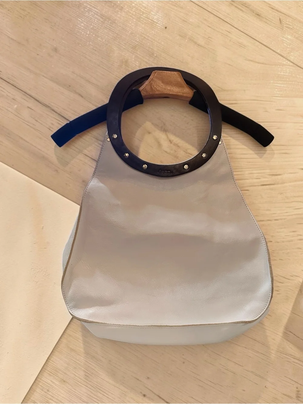 Dean Ivory Leather Shoulder Bag Circle Handles Star Charm